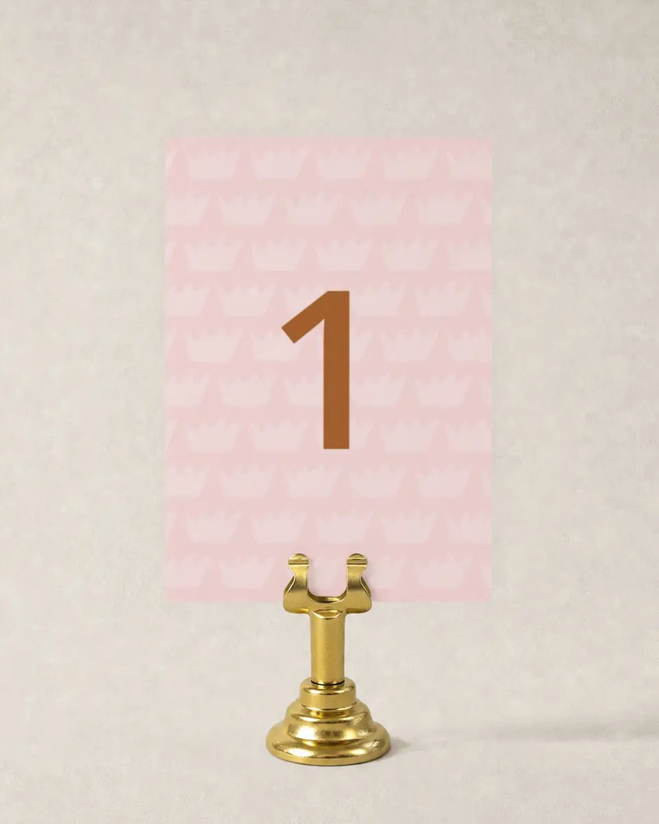 This is a 3½" x 5" Quinceanera Table Number called Magical Crown printed in full color