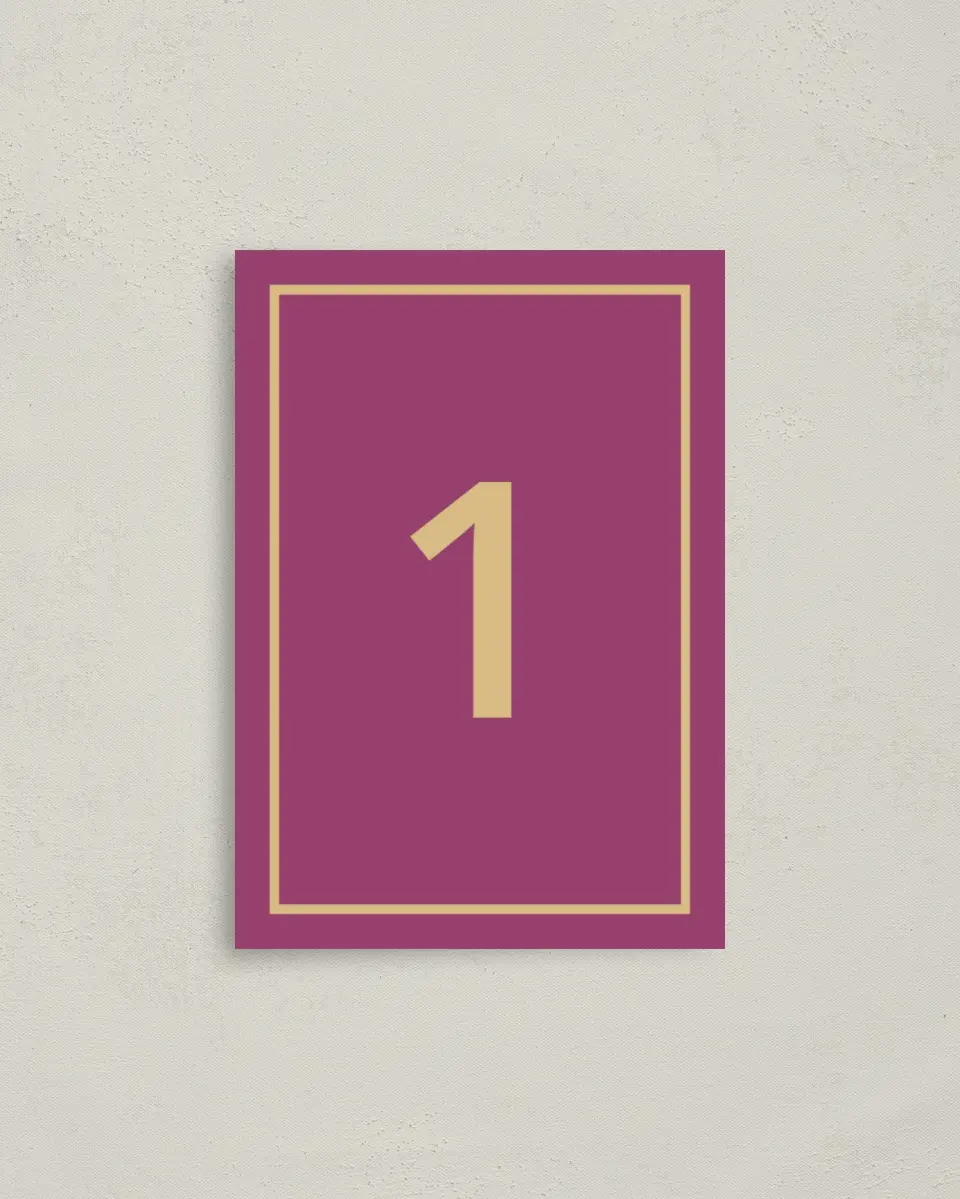 This is a 3½" x 5" Quinceanera Table Number called Daringly Bold printed in full color
