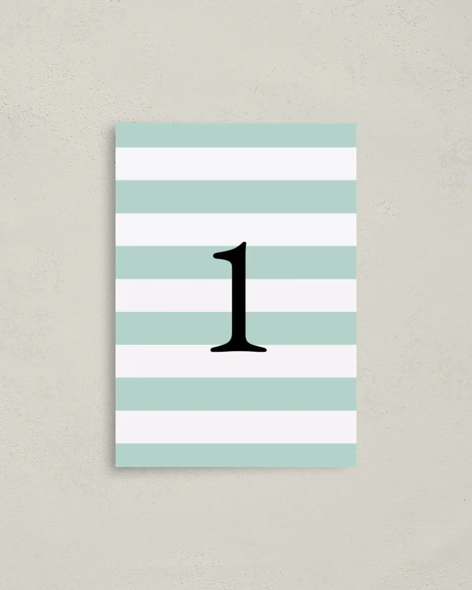 This is a 3½" x 5" Quinceanera Table Number called Stripe Devotion printed in full color