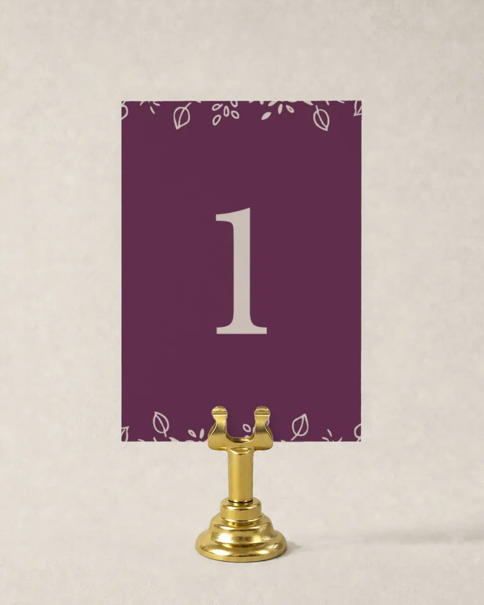 This is a 3½" x 5" Wedding Table Number called Flora Flourish printed in full color
