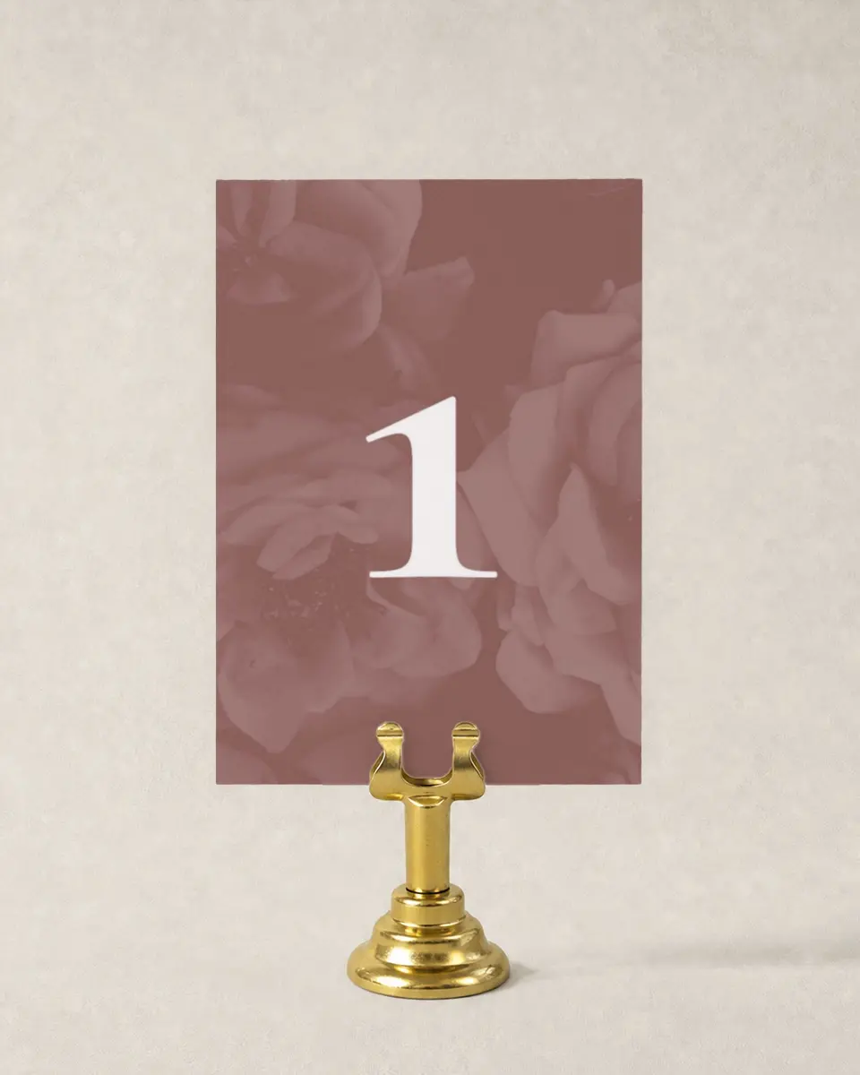 This is a 3½" x 5" Wedding Table Number called Blushing Beauty printed in full color