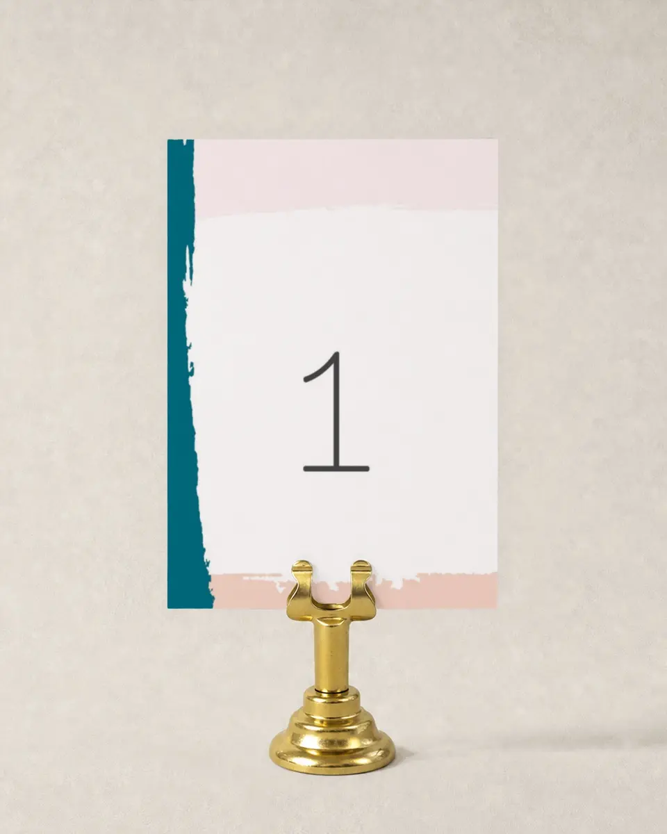 This is a 3½" x 5" Wedding Table Number called Bold Brushstrokes printed in full color