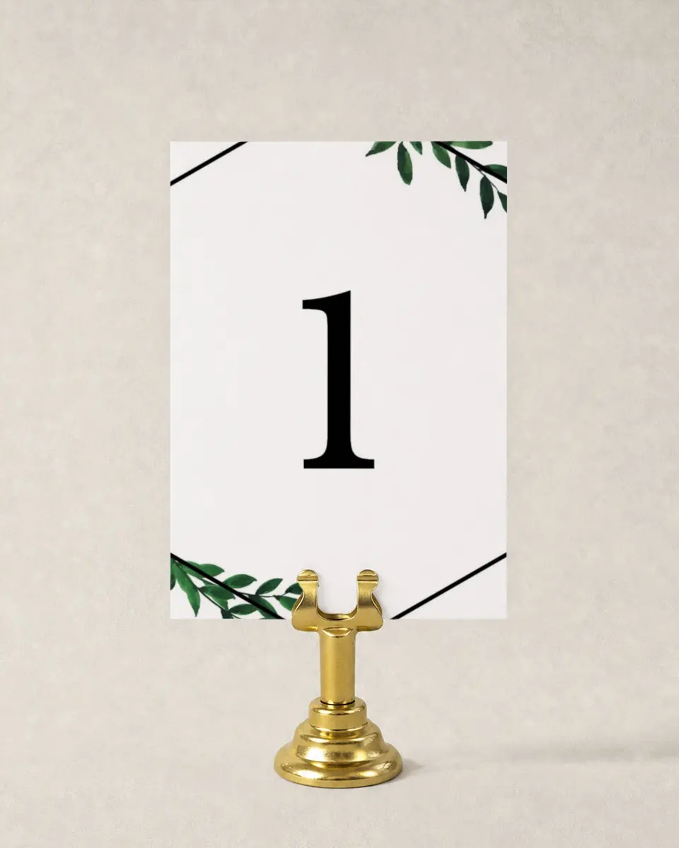 This is a 3½" x 5" Wedding Table Number called Wispy Greenery printed in full color