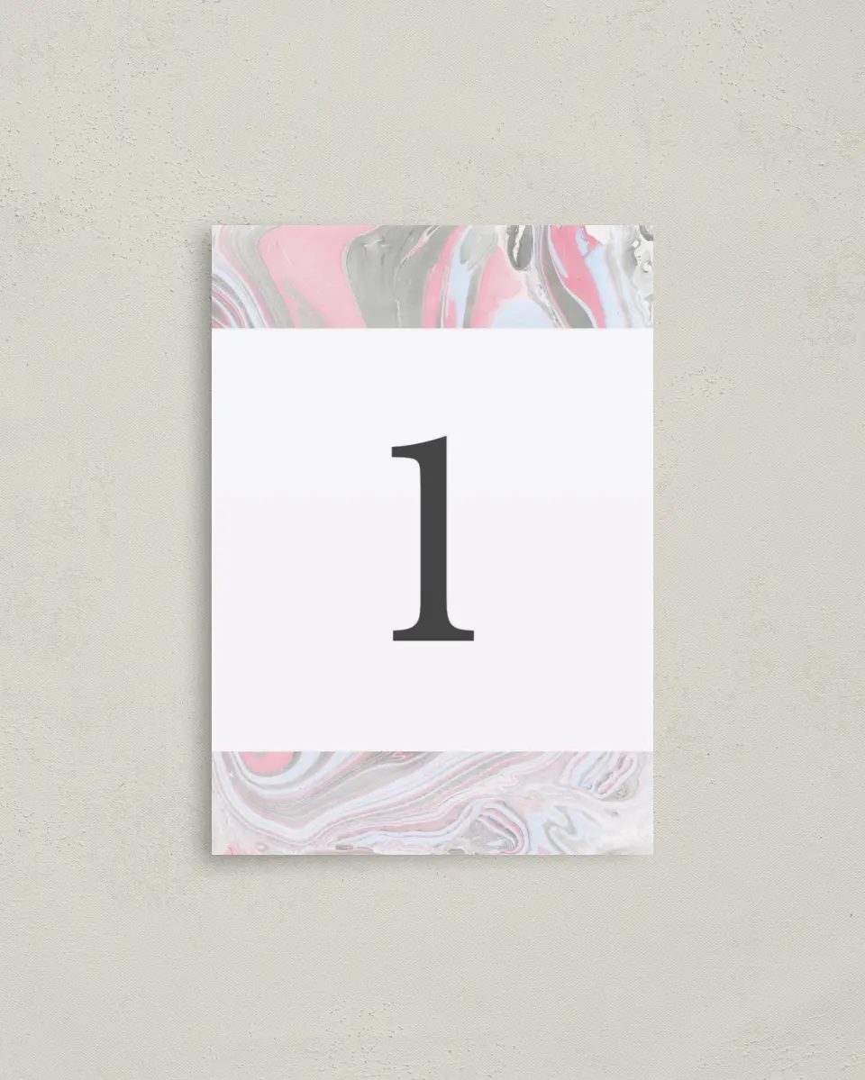 This is a 3½" x 5" Quinceanera Table Number called Dazzling Marble printed in full color