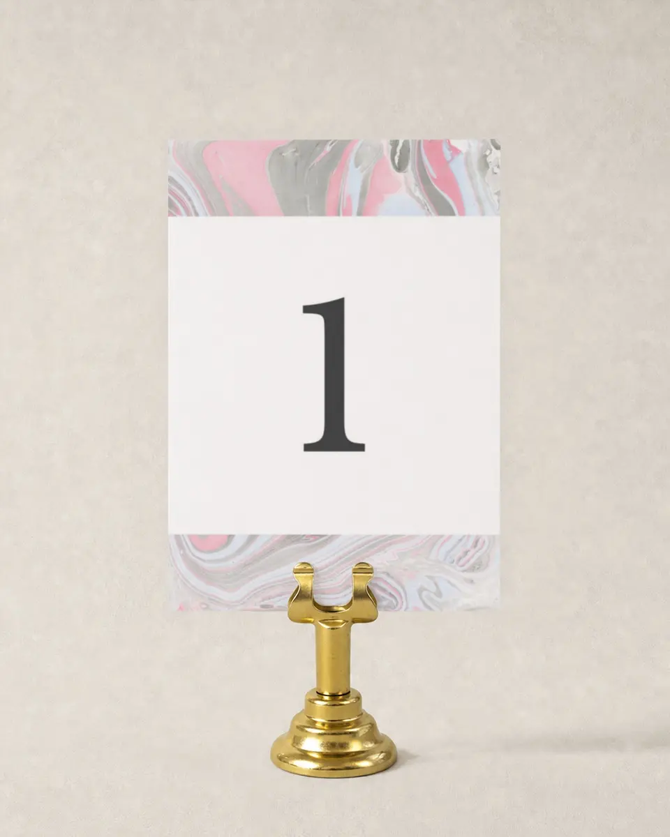 This is a 3½" x 5" Quinceanera Table Number called Dazzling Marble printed in full color