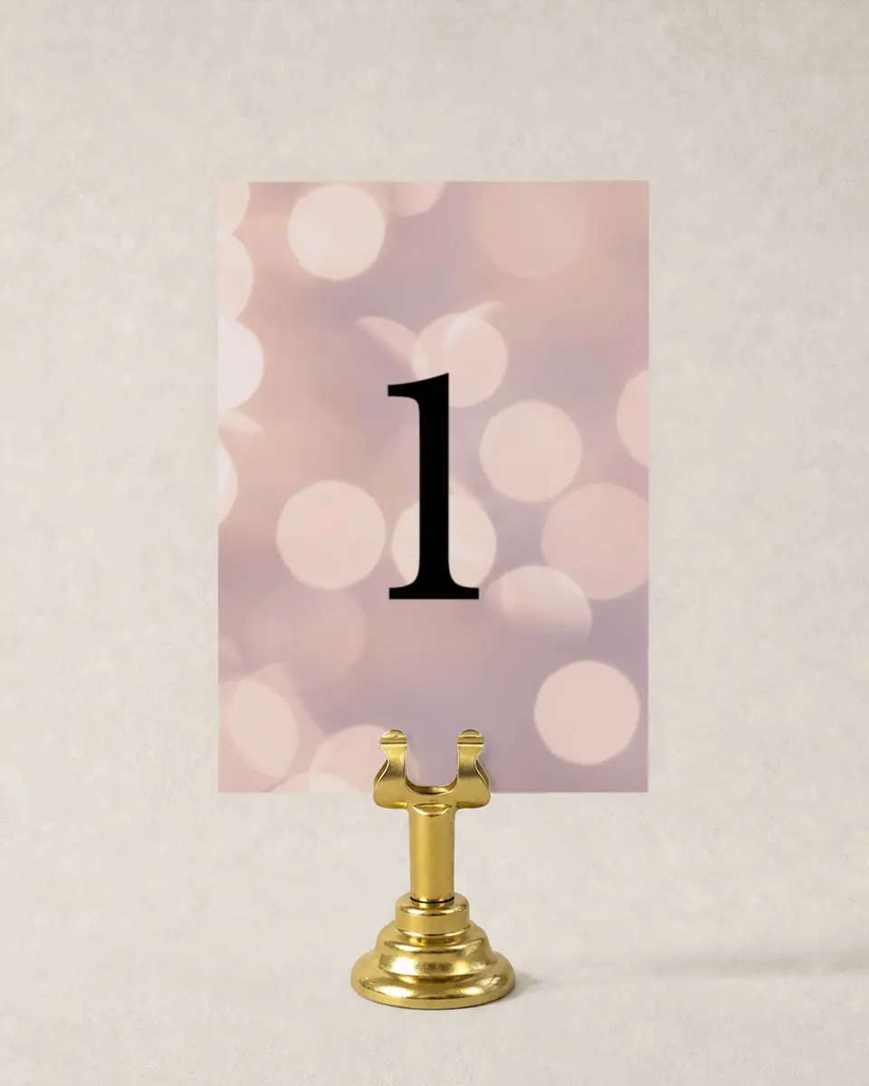 This is a 3½" x 5" Quinceanera Table Number called Elegant Bokeh printed in full color