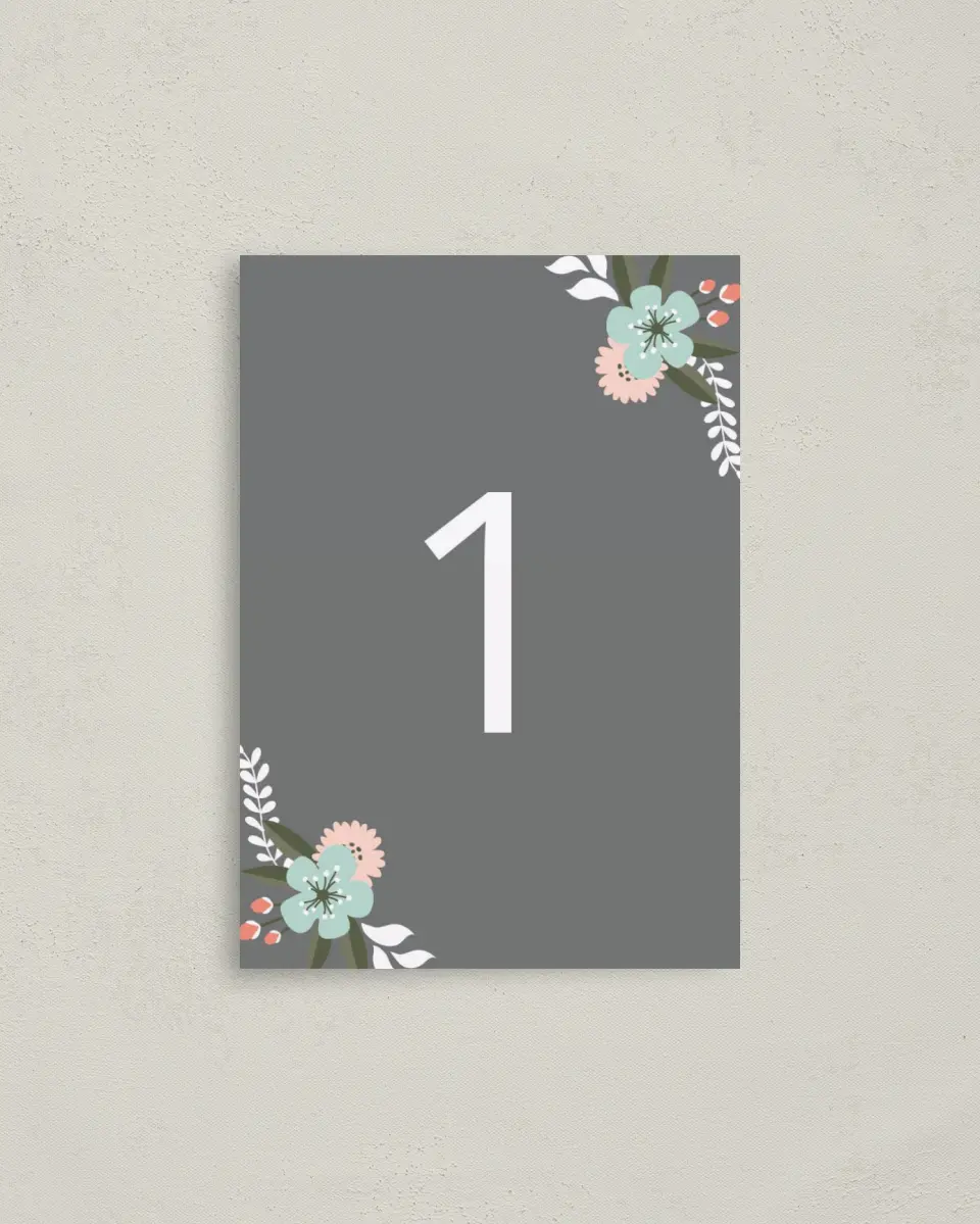This is a 3½" x 5" Quinceanera Table Number called Framed Florets printed in full color