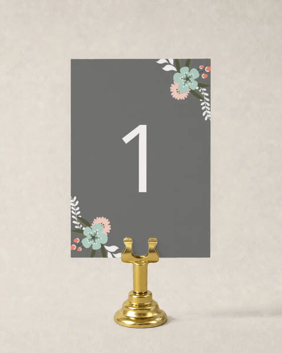 This is a 3½" x 5" Quinceanera Table Number called Framed Florets printed in full color
