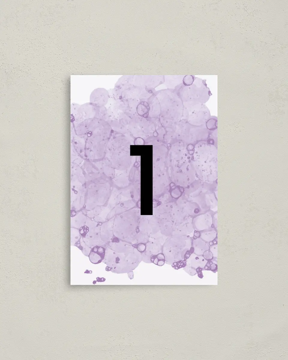 This is a 3½" x 5" Wedding Table Number called Inky Delight printed in full color