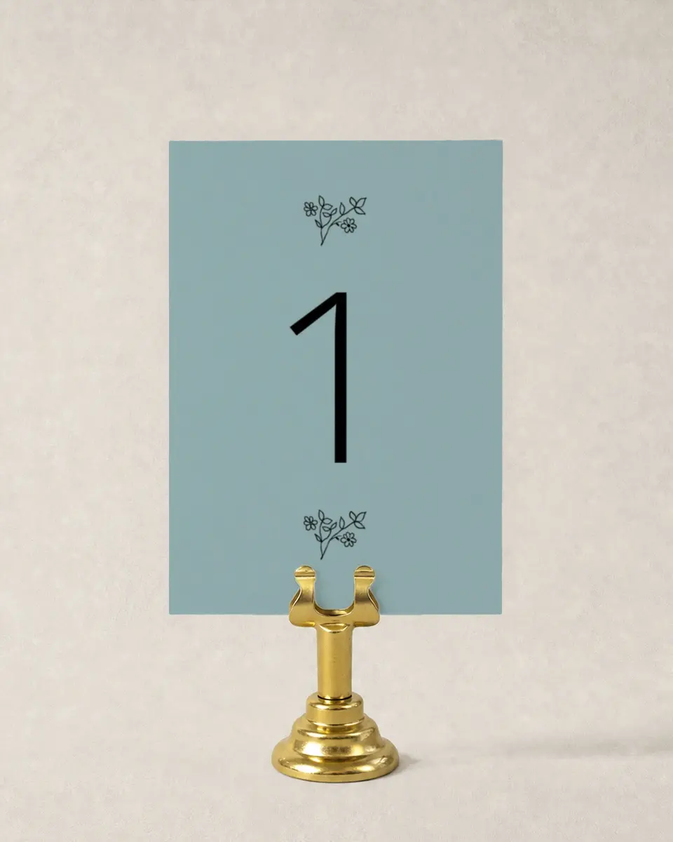 This is a 3½" x 5" Wedding Table Number called Cool Blooms printed in full color
