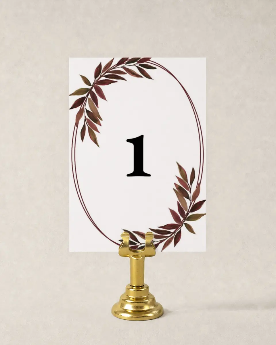This is a 3½" x 5" Wedding Table Number called Lavish Leaves printed in full color