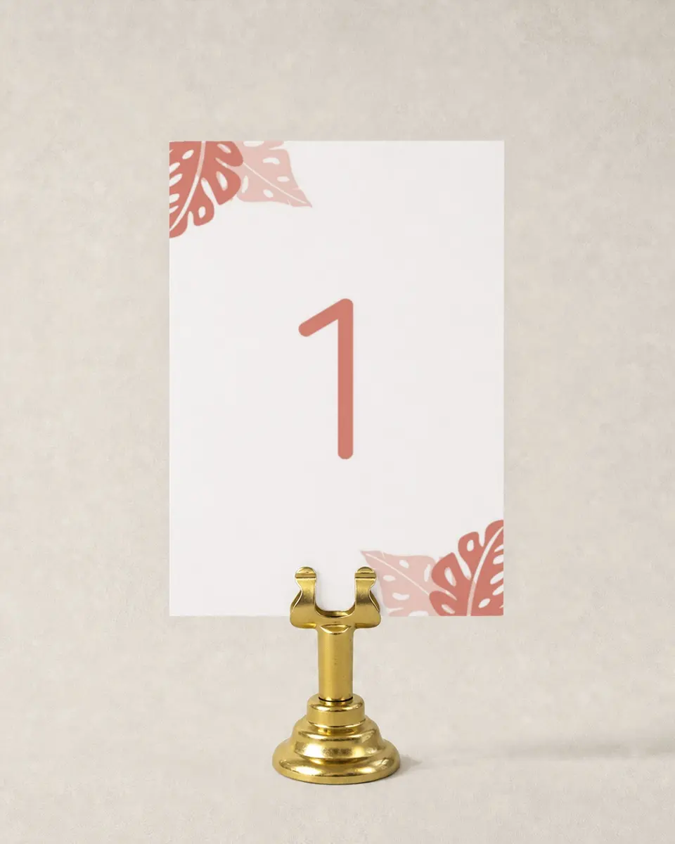 This is a 3½" x 5" Wedding Table Number called Tropical Palms printed in full color
