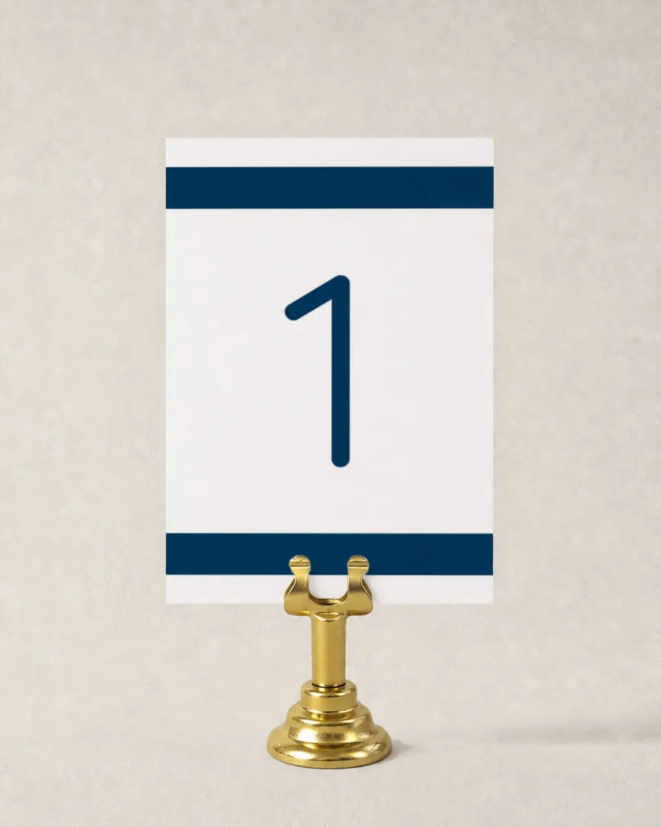 This is a 3½" x 5" Wedding Table Number called Nautical Stripes printed in full color