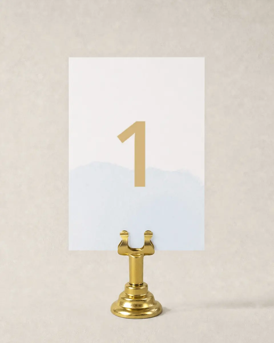 This is a 3½" x 5" Wedding Table Number called Stamped Palms printed in full color