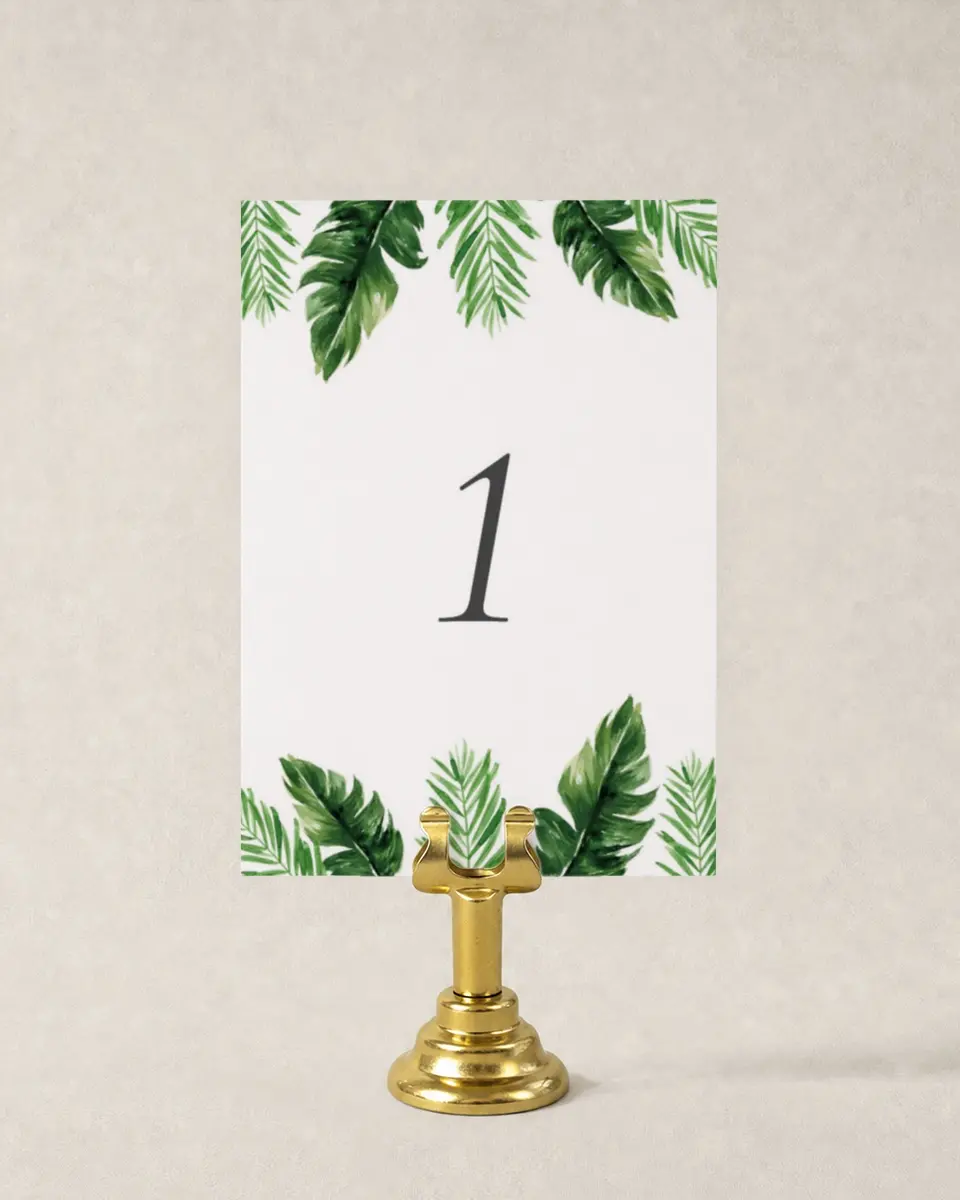 This is a 3½" x 5" Wedding Table Number called Beach Palms printed in full color