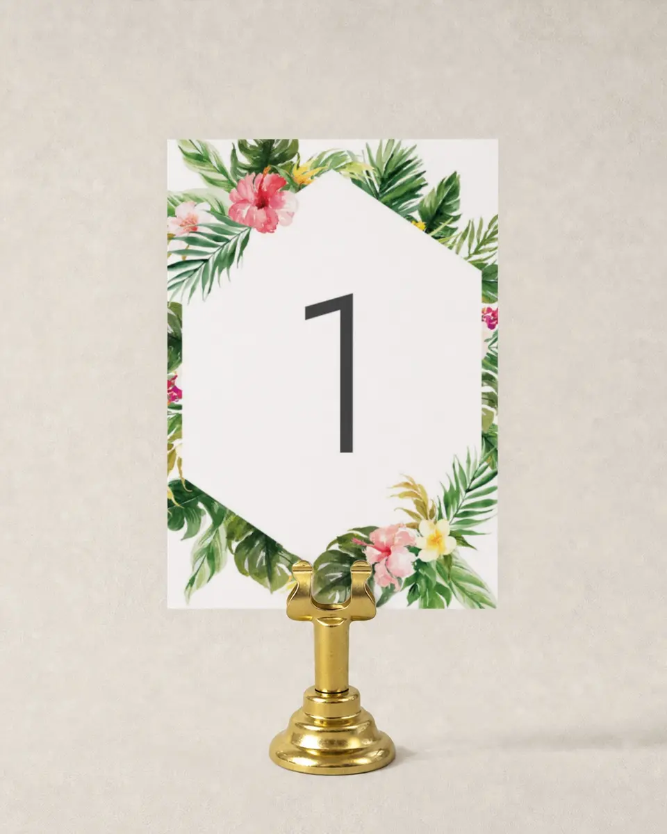 This is a 3½" x 5" Wedding Table Number called Perfect Paradise printed in full color