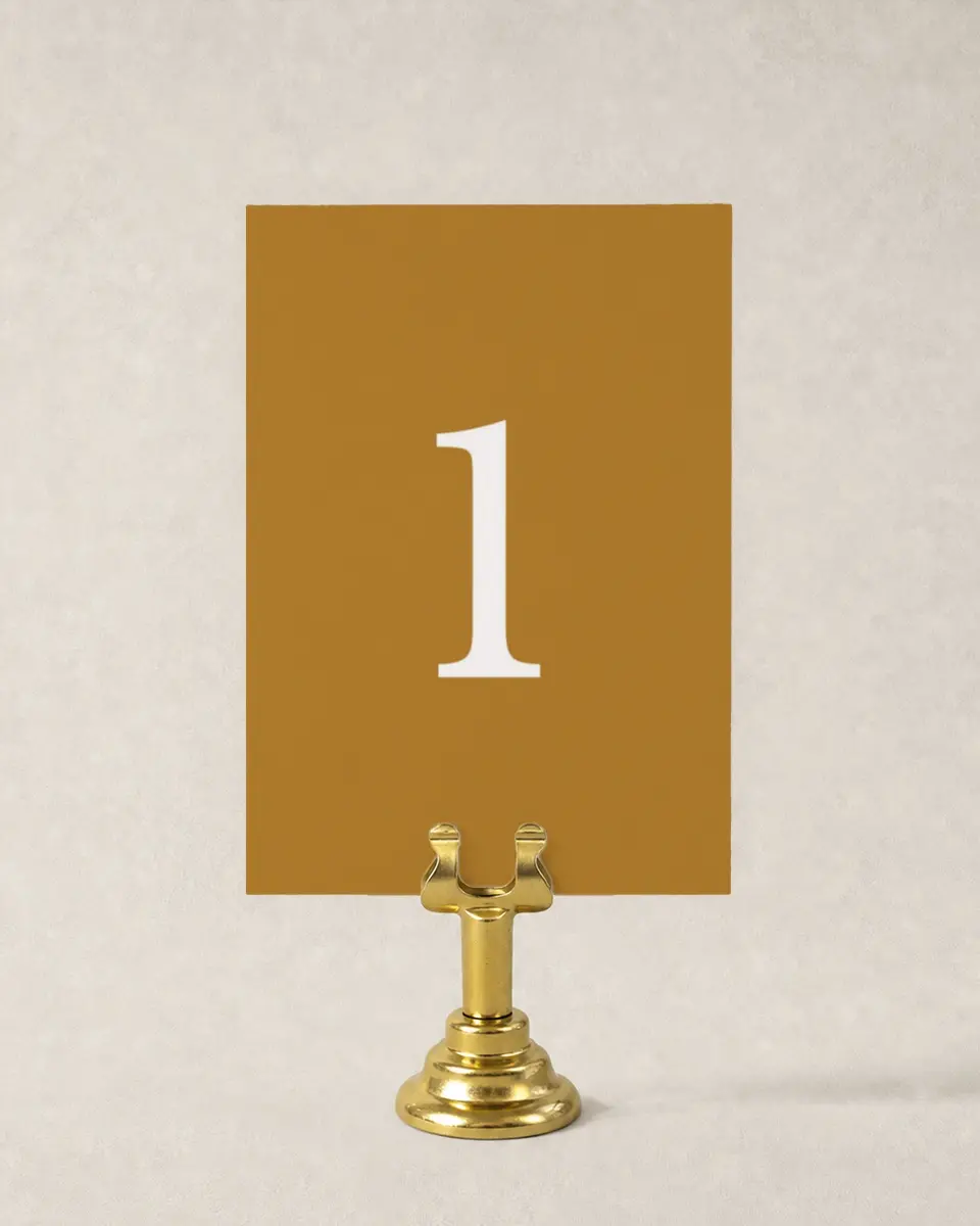 This is a 3½" x 5" Wedding Table Number called Beloved Crest printed in full color