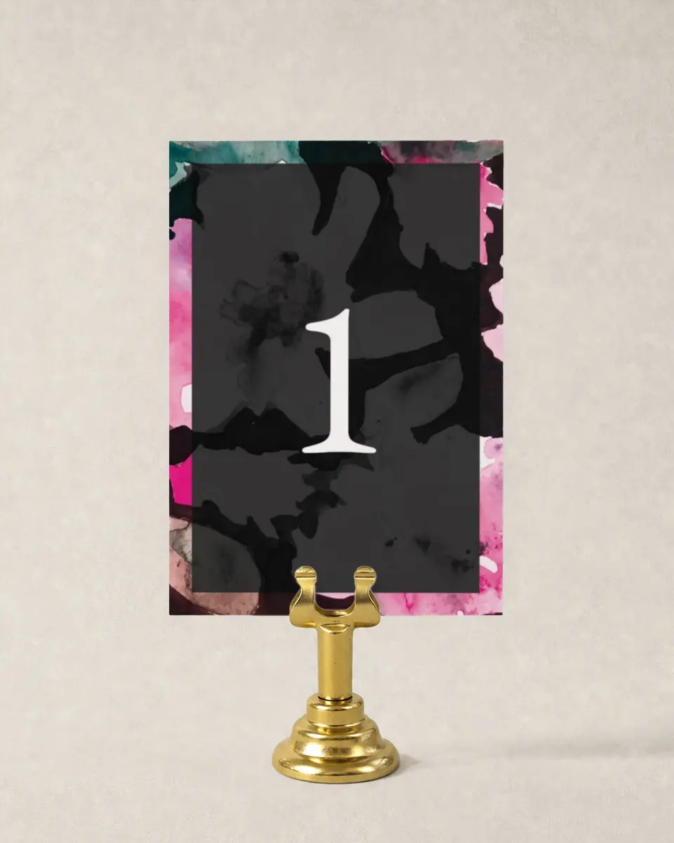 This is a 3½" x 5" Wedding Table Number called Dark Blooms printed in full color