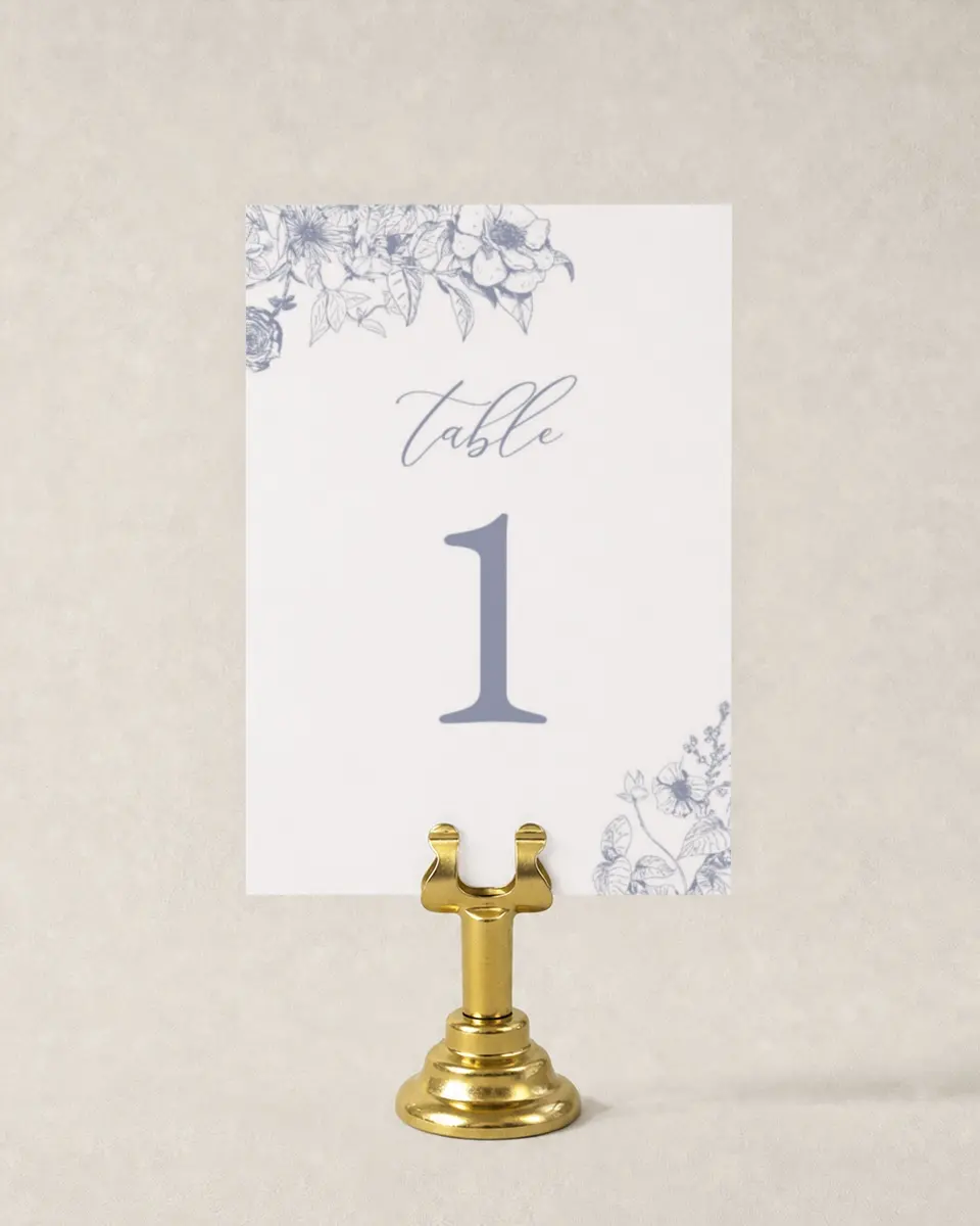 This is a 3½" x 5" Wedding Table Number called Gentle Bouquet printed in full color
