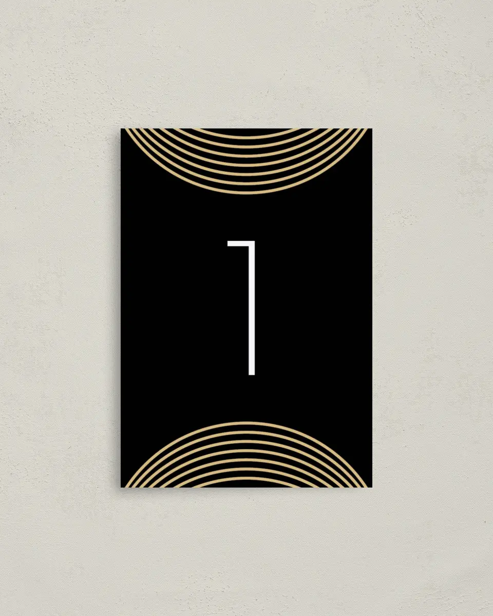 This is a 3½" x 5" Gala Table Number called Golden Gala printed in full color