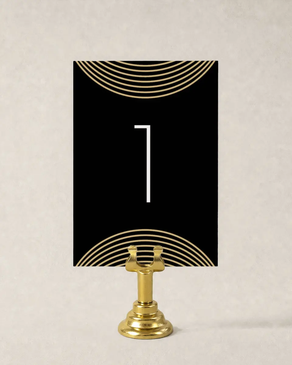 This is a 3½" x 5" Gala Table Number called Golden Gala printed in full color
