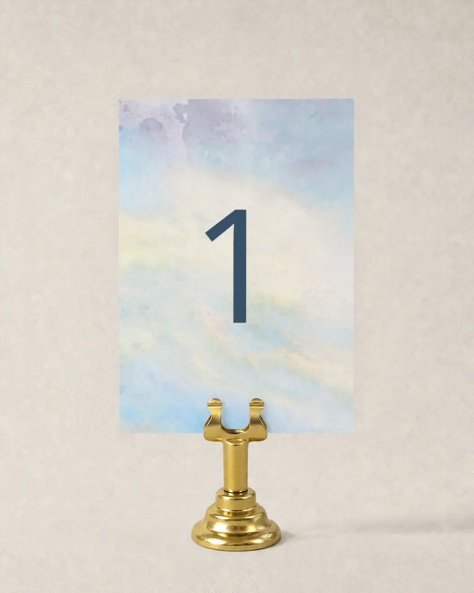 This is a 3½" x 5" Wedding Table Number called Dreamy Sky printed in full color