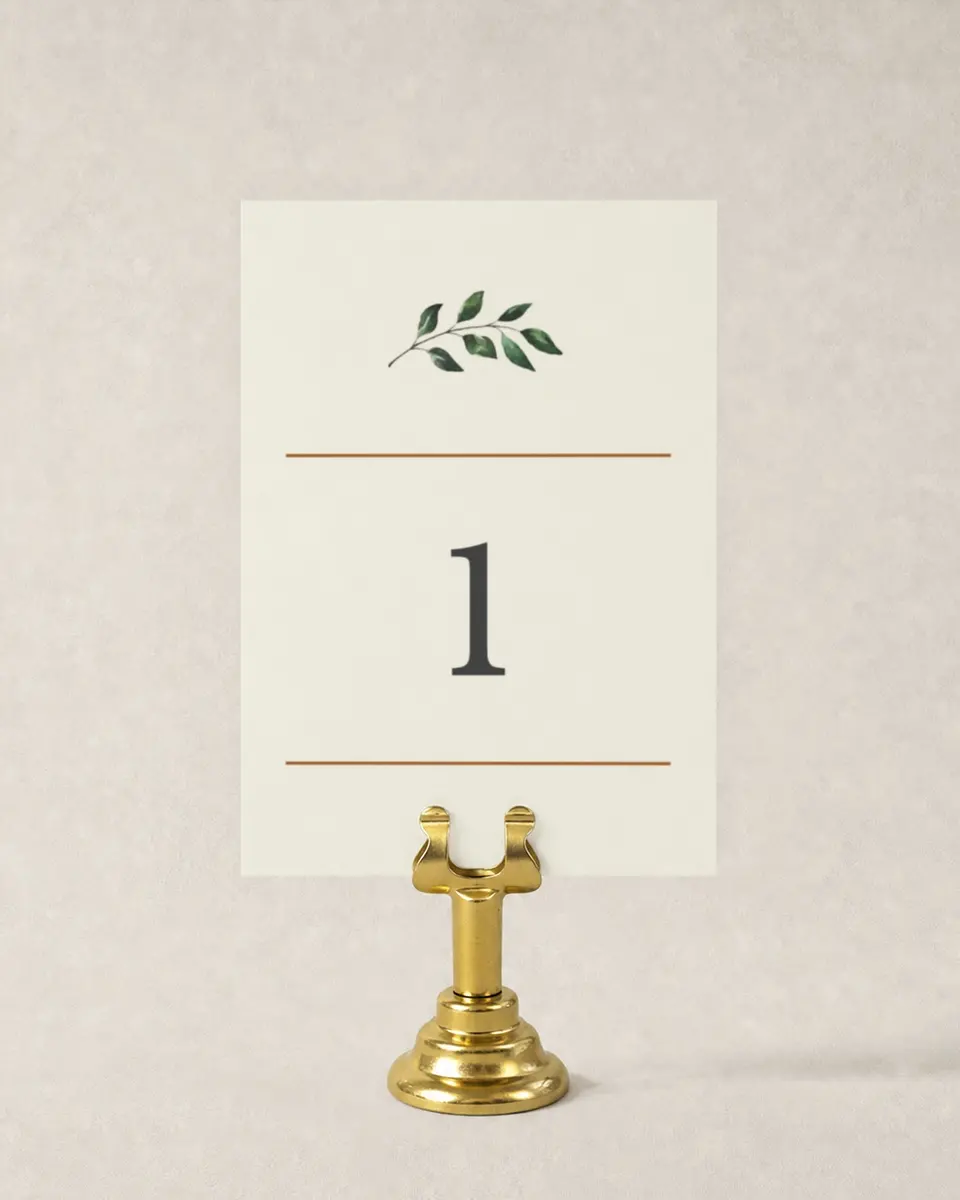 This is a 3½" x 5" Wedding Table Number called Golden Blooms printed in full color