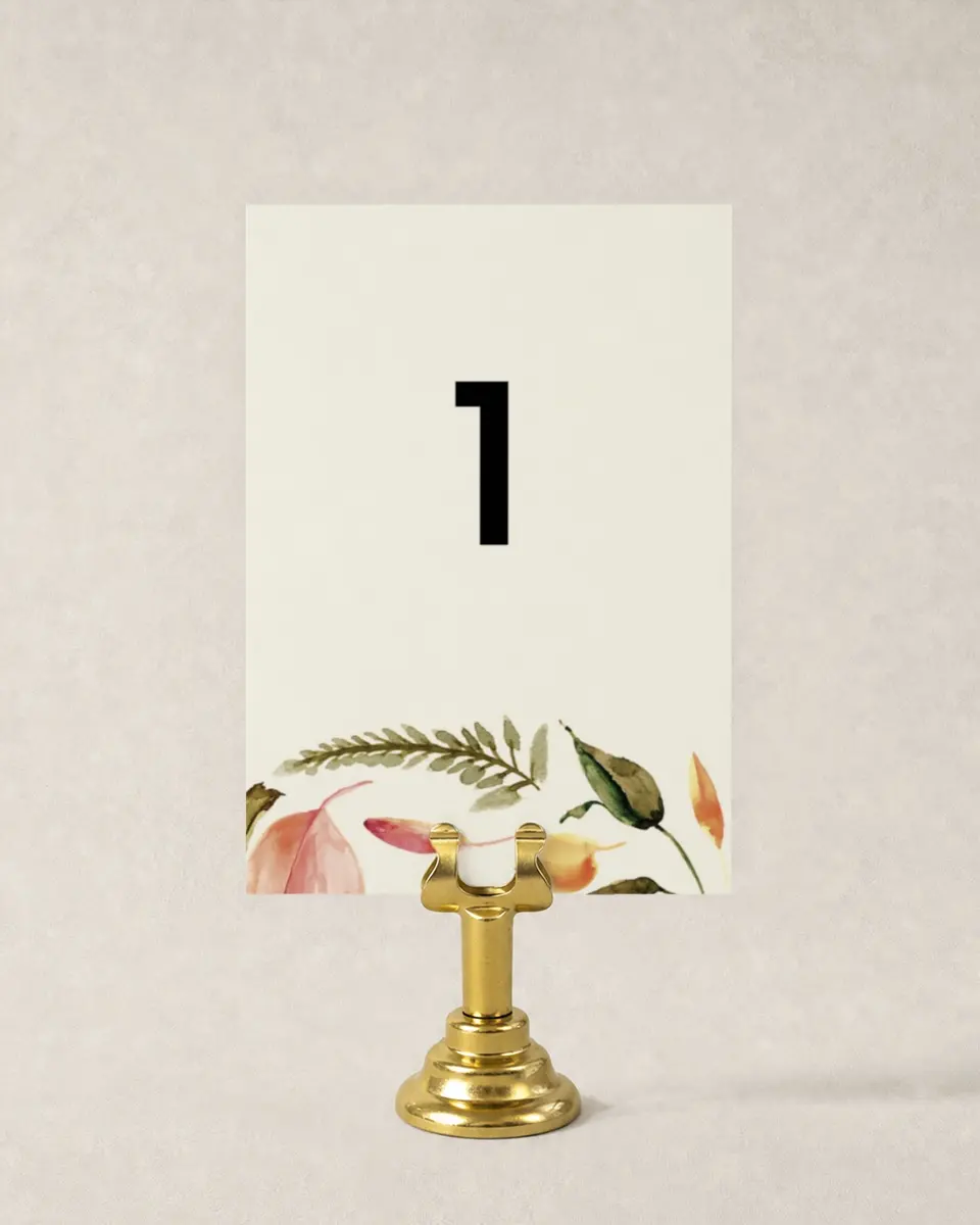 This is a 3½" x 5" Wedding Table Number called Faintly Fall printed in full color