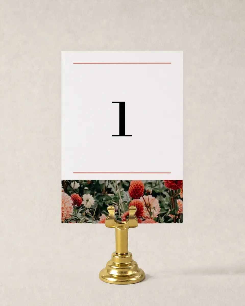 This is a 3½" x 5" Wedding Table Number called Dreamy Meadows printed in full color