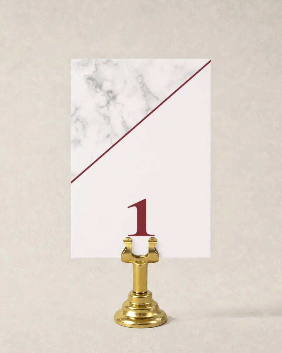 This is a 3½" x 5" Wedding Table Number called Bold Banner printed in full color