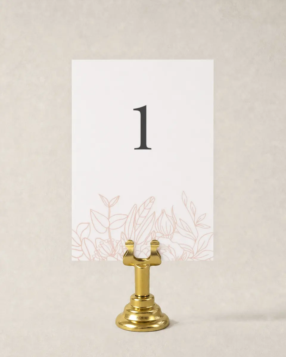 This is a 3½" x 5" Wedding Table Number called Floral Outline printed in full color
