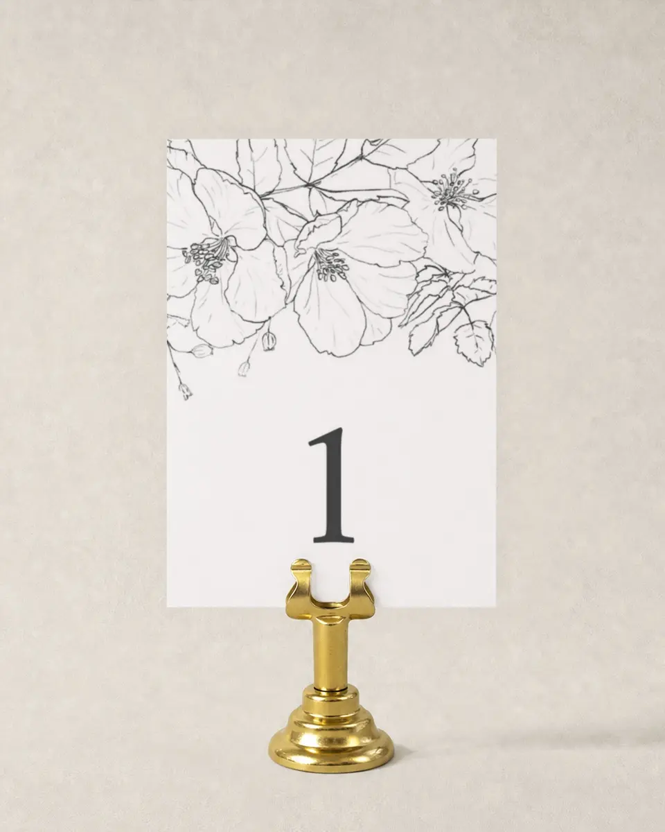 This is a 3½" x 5" Wedding Table Number called Hibiscus Hideaway printed in full color