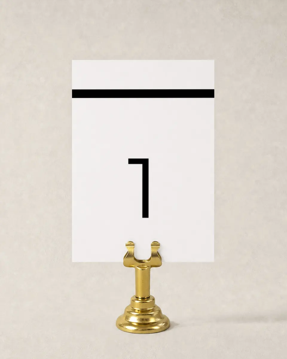 This is a 3½" x 5" Wedding Table Number called Bold Heading printed in full color