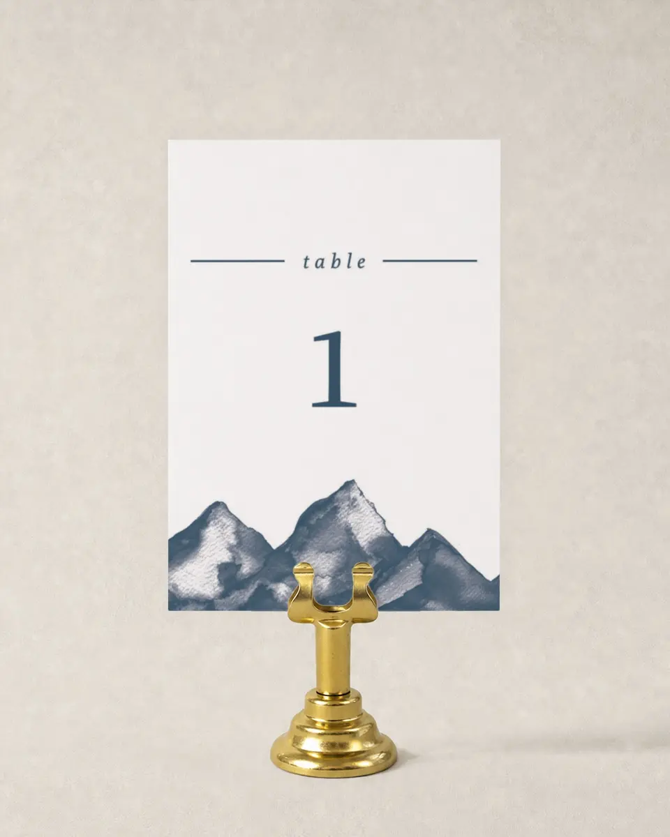 This is a 3½" x 5" Wedding Table Number called Perfect Peak printed in full color