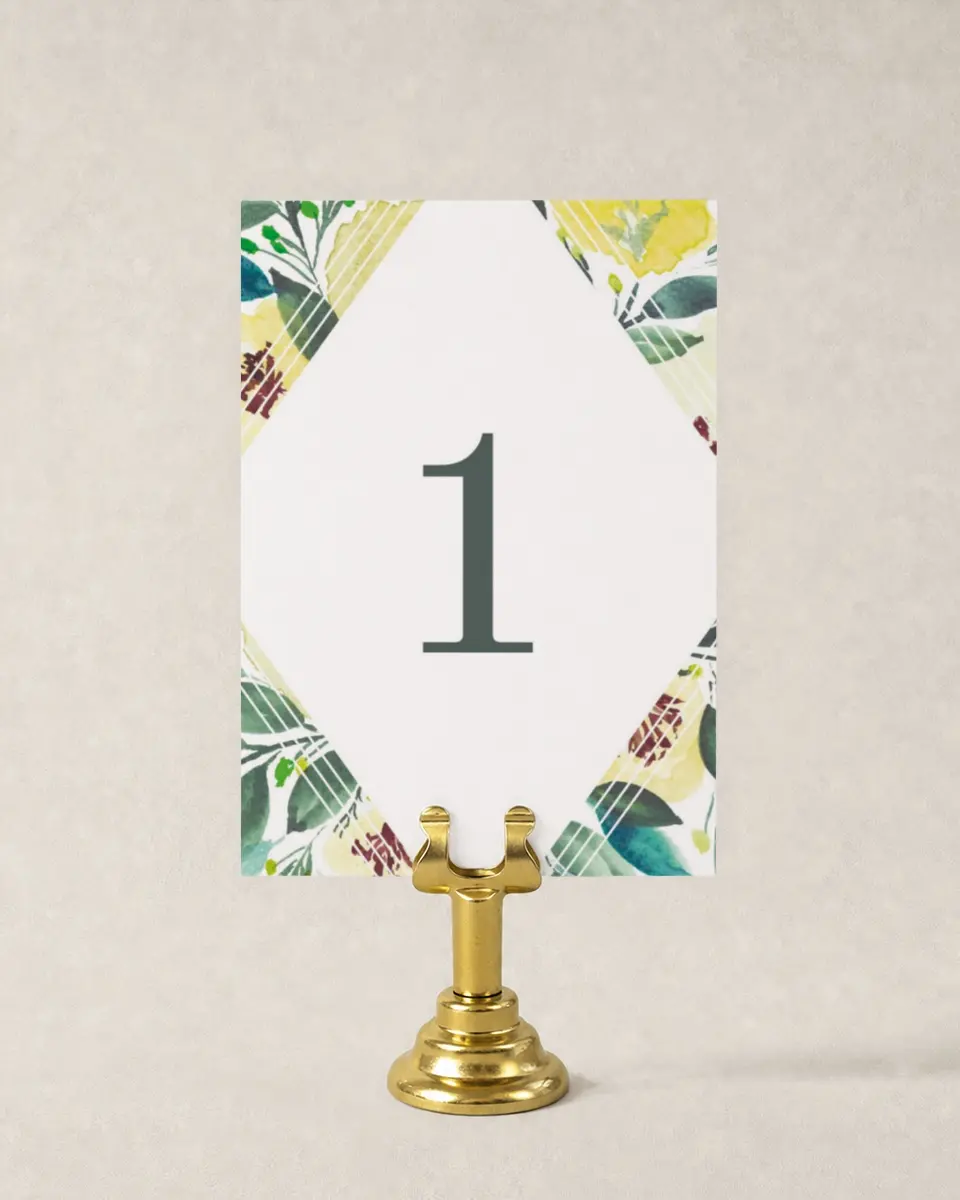 This is a 3½" x 5" Wedding Table Number called Bold Blooms printed in full color