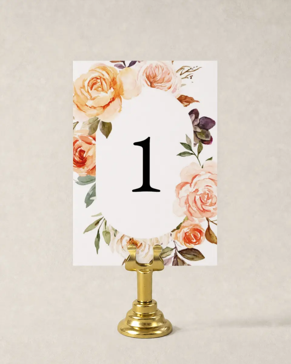 This is a 3½" x 5" Wedding Table Number called Romantic Garden printed in full color