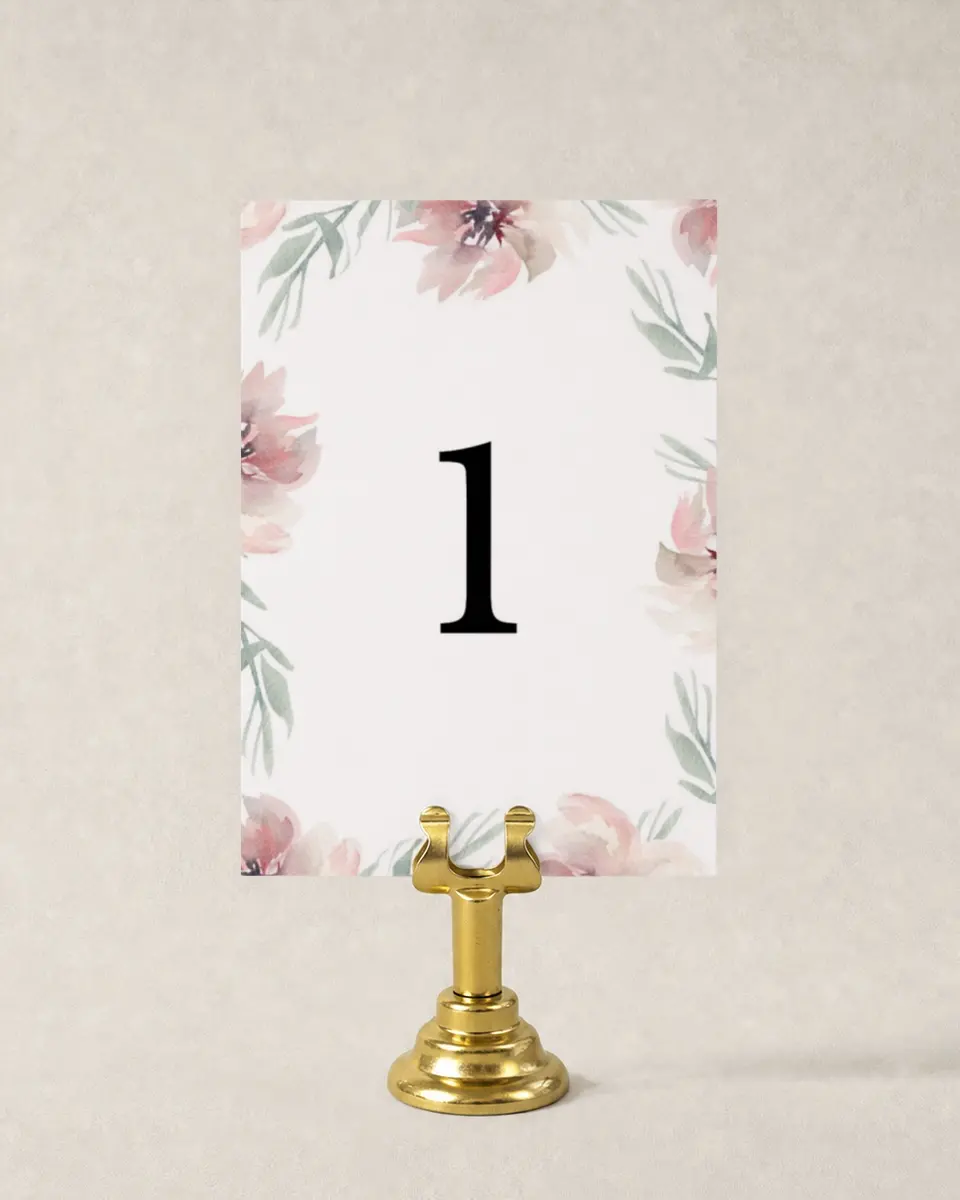 This is a 3½" x 5" Wedding Table Number called Soft Florals printed in full color