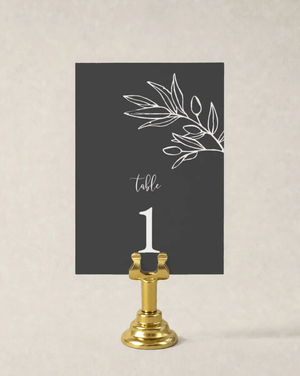 This is a 3½" x 5" Wedding Table Number called Branch Sketch printed in full color