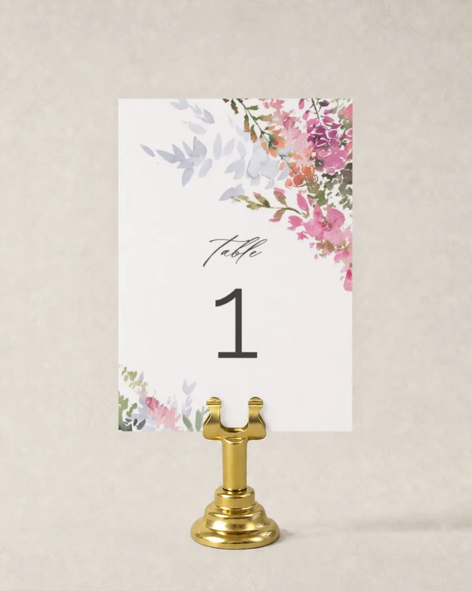 This is a 3½" x 5" Wedding Table Number called Blushing Bouquet printed in full color