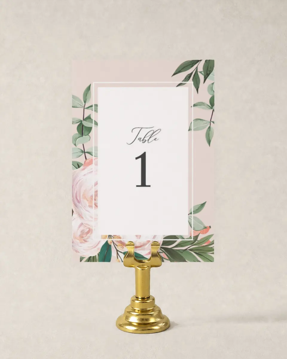 This is a 3½" x 5" Wedding Table Number called Soft Rose printed in full color