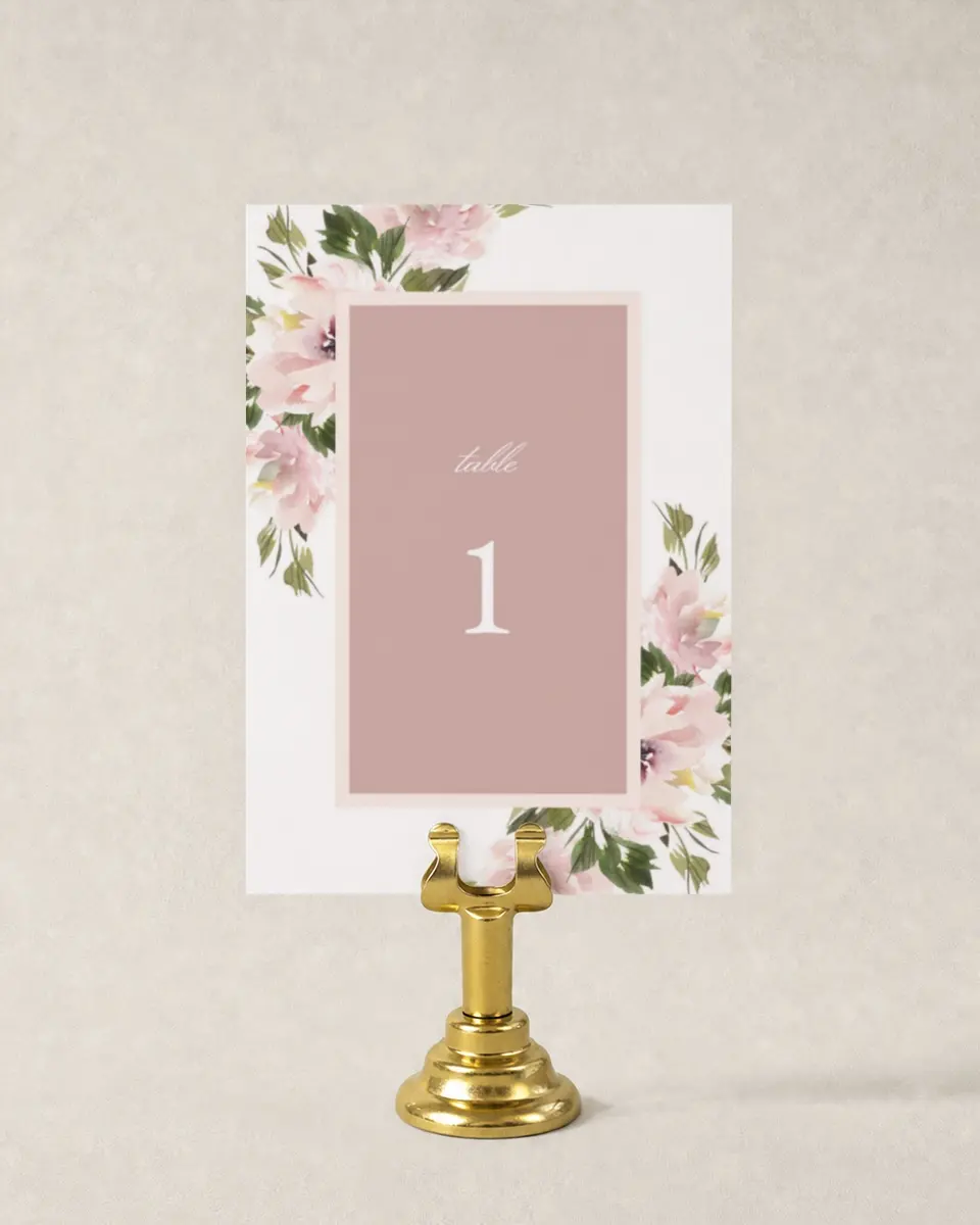 This is a 3½" x 5" Wedding Table Number called Sweet Floral printed in full color