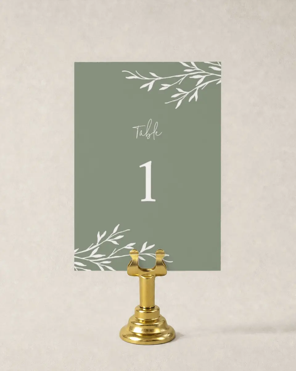 This is a 3½" x 5" Wedding Table Number called Bright Greens printed in full color