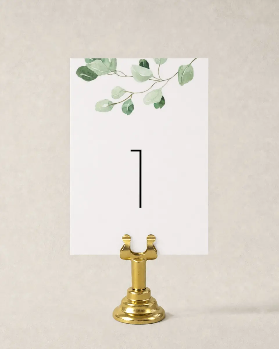 This is a 3½" x 5" Wedding Table Number called Sweet Greenery printed in full color