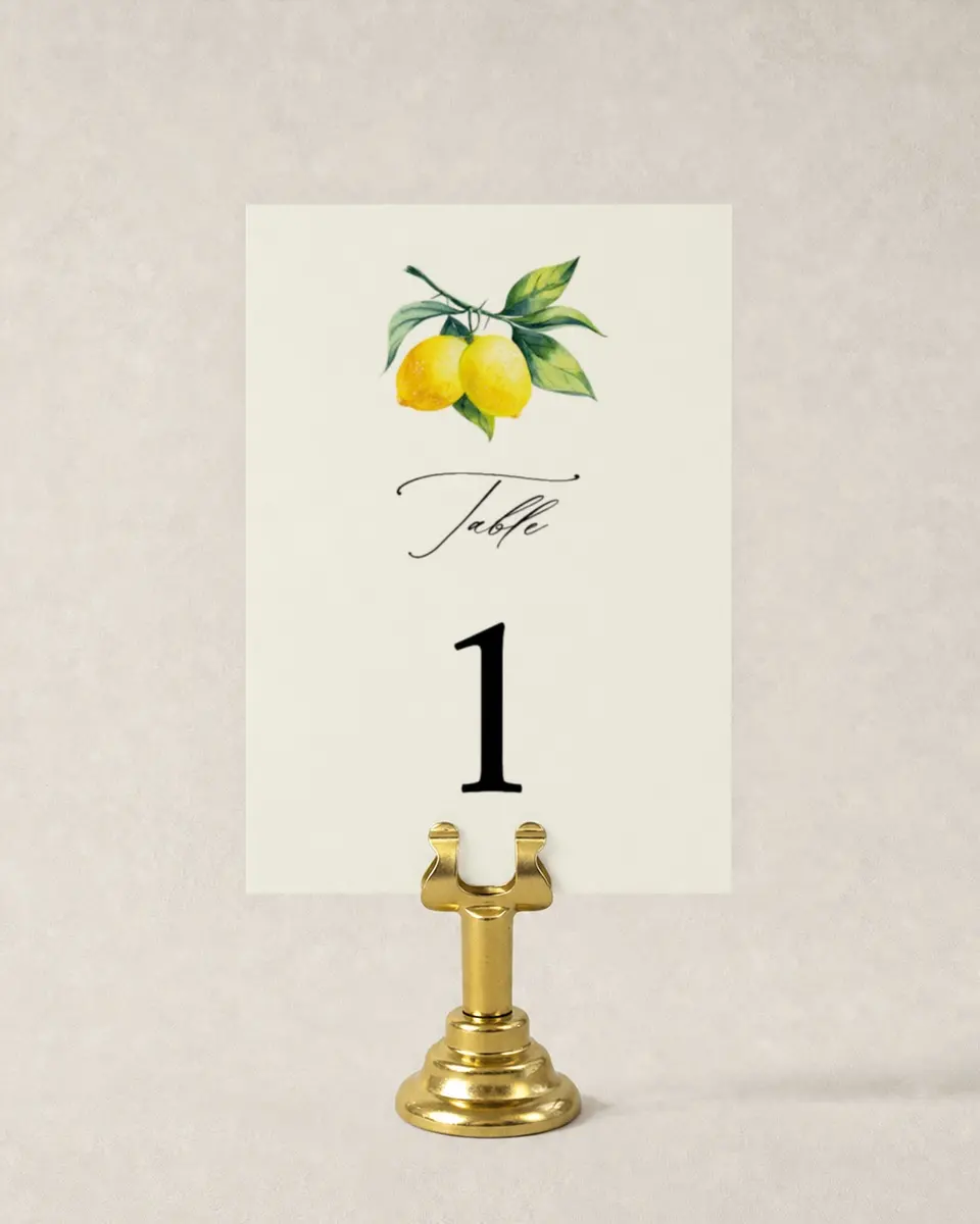 This is a 3½" x 5" Wedding Table Number called Antique Lemon printed in full color
