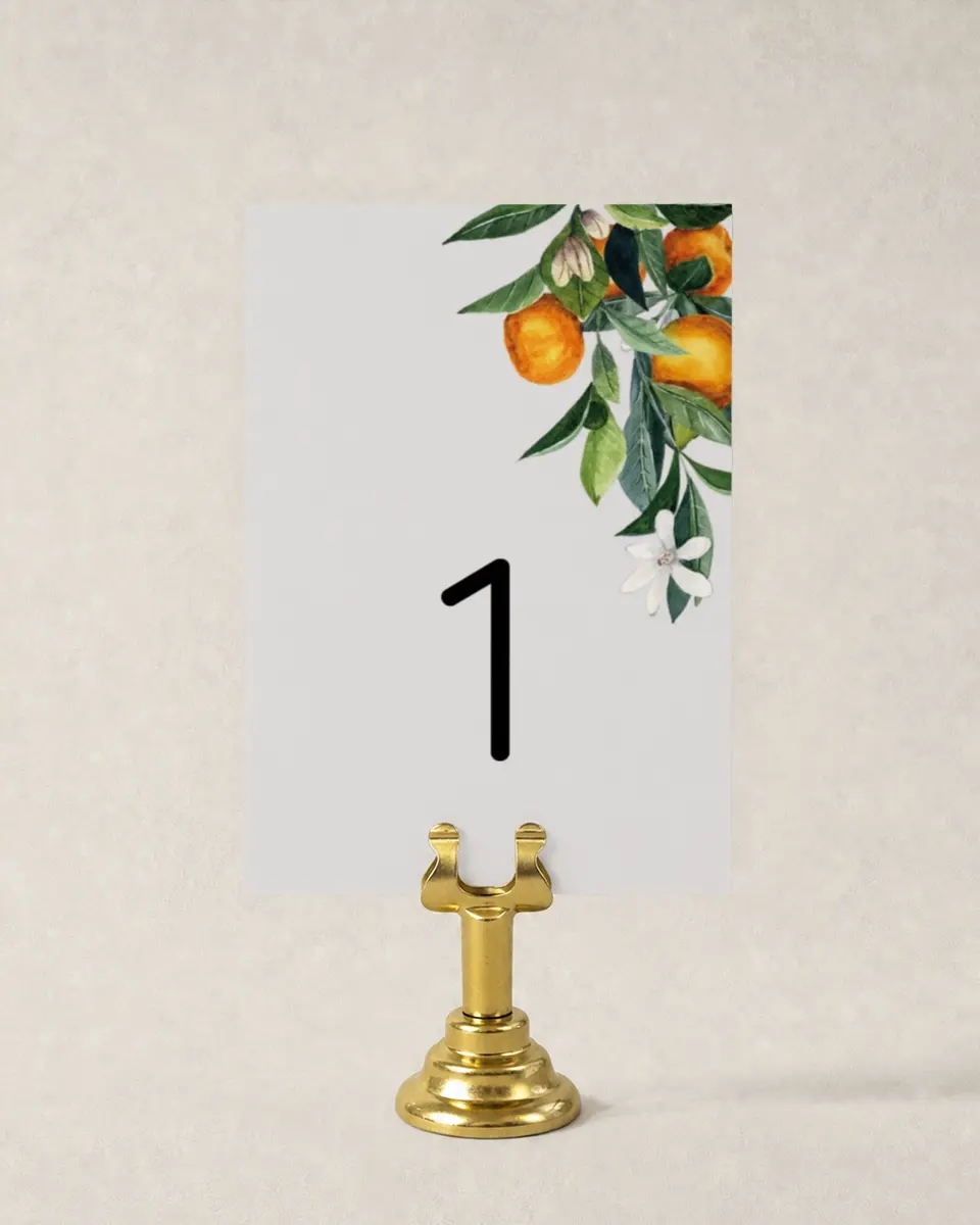 This is a 3½" x 5" Wedding Table Number called Mod Citrus printed in full color