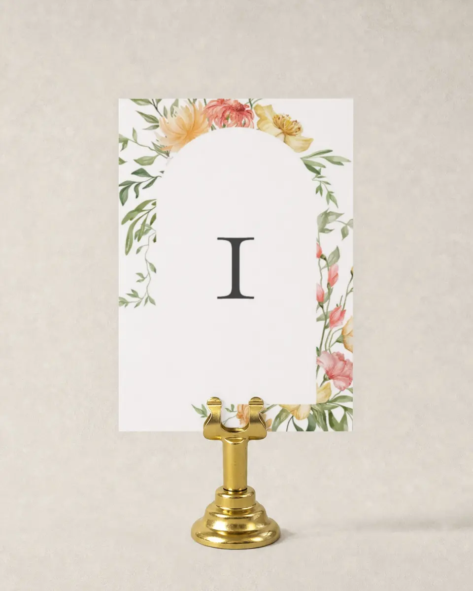 This is a 3½" x 5" Wedding Table Number called Secluded Blooms printed in full color