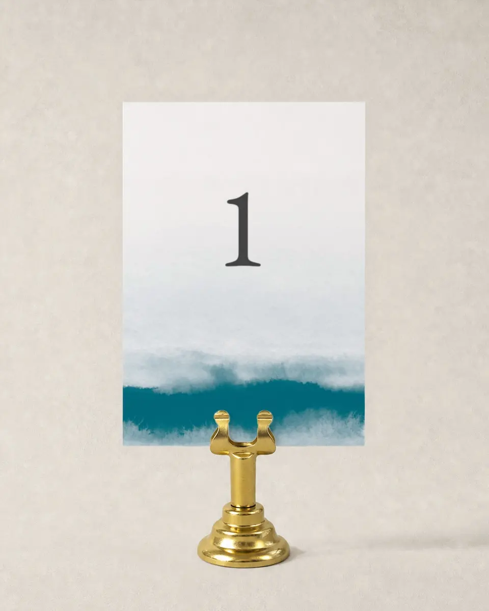This is a 3½" x 5" Wedding Table Number called Shore Impression printed in full color