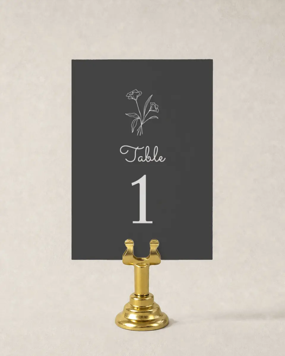 This is a 3½" x 5" Wedding Table Number called Monogram Bloom printed in full color