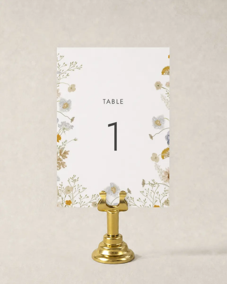 This is a 3½" x 5" Wedding Table Number called Tender Blooms printed in full color
