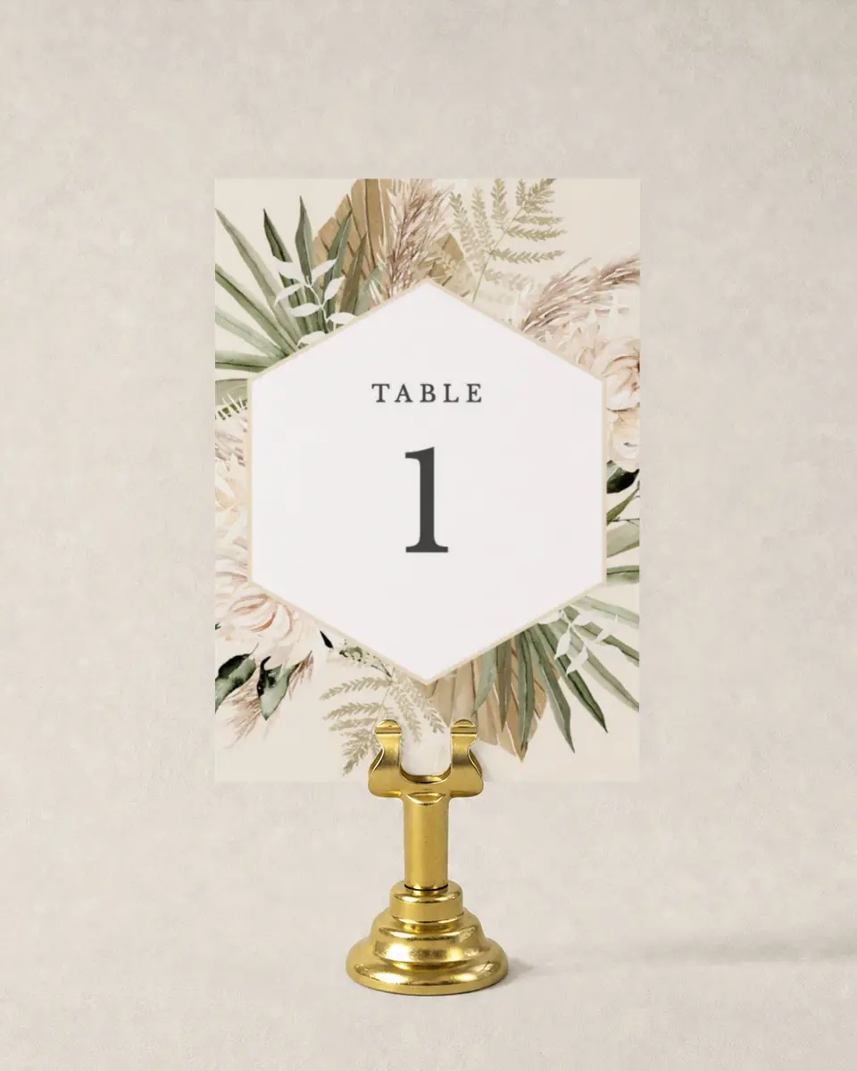 This is a 3½" x 5" Wedding Table Number called Natural Boho printed in full color